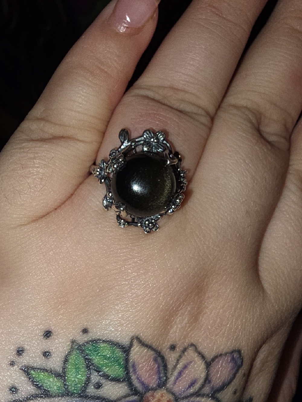 S925 Gold Obsidian Ring